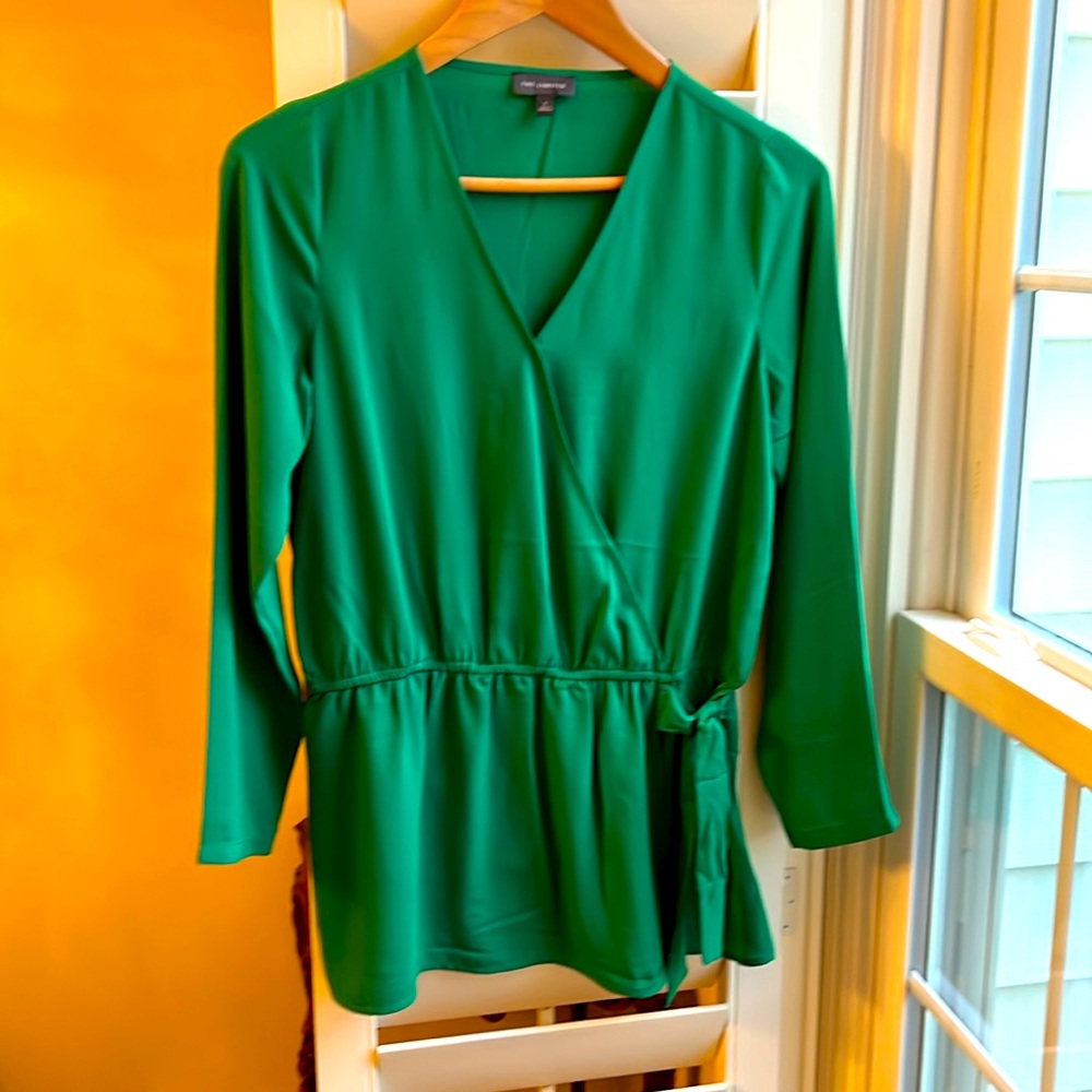The Limited Faux Wrap Side Tie Kelly Green Blouse S